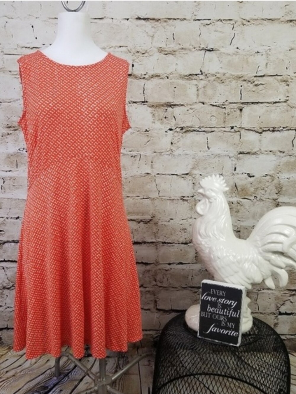 Apt 9 Orange & White Geometric A-Line Dress Sleeveless Casual Preppy Work M